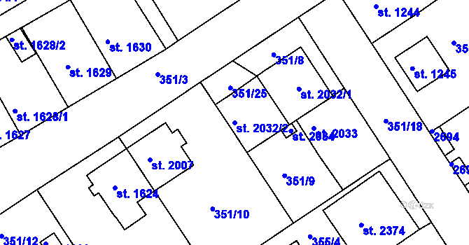 Parcela st. 2032/2 v KÚ Čáslav, Katastrální mapa