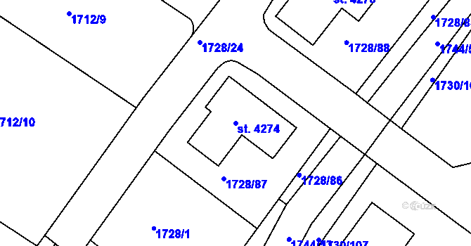 Parcela st. 4274 v KÚ Čáslav, Katastrální mapa