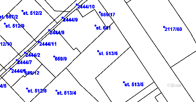 Parcela st. 513/6 v KÚ Čáslav, Katastrální mapa