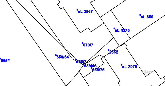 Parcela st. 670/7 v KÚ Čáslav, Katastrální mapa