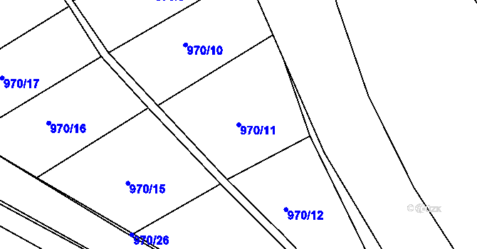 Parcela st. 970/11 v KÚ Čáslav, Katastrální mapa