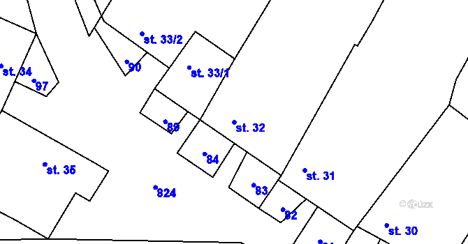 Parcela st. 32 v KÚ Čáslavice, Katastrální mapa