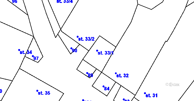 Parcela st. 33/1 v KÚ Čáslavice, Katastrální mapa