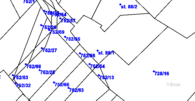 Parcela st. 88/1 v KÚ Čáslavice, Katastrální mapa