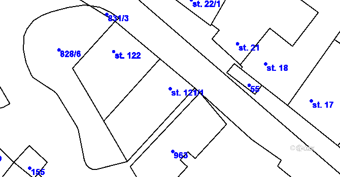 Parcela st. 121/1 v KÚ Čáslavice, Katastrální mapa