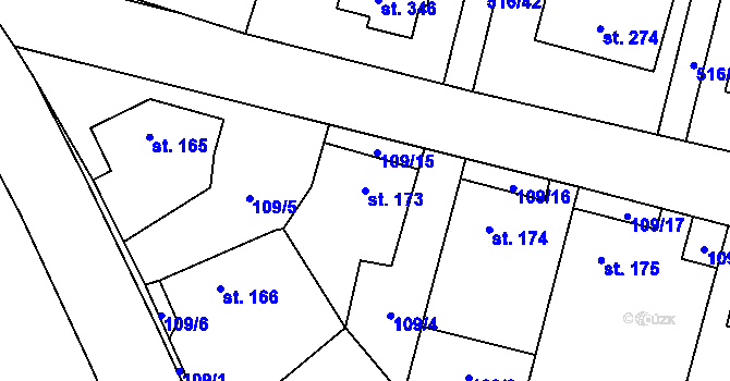 Parcela st. 173 v KÚ Čáslavice, Katastrální mapa