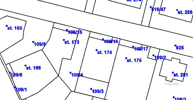 Parcela st. 174 v KÚ Čáslavice, Katastrální mapa