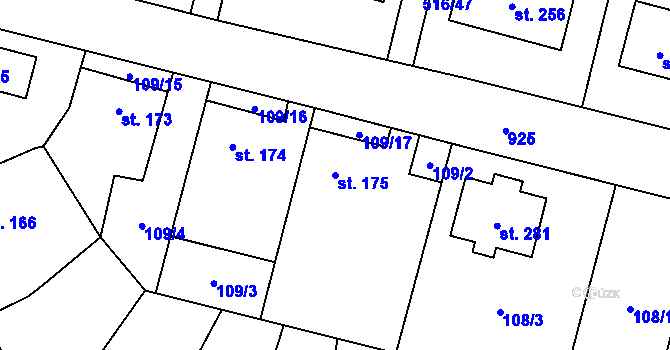 Parcela st. 175 v KÚ Čáslavice, Katastrální mapa