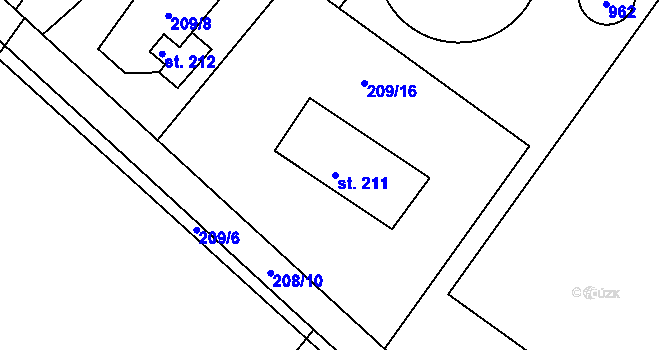Parcela st. 211 v KÚ Čáslavice, Katastrální mapa