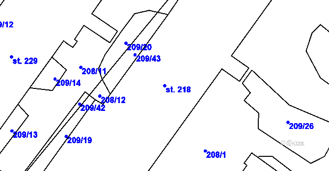 Parcela st. 218 v KÚ Čáslavice, Katastrální mapa