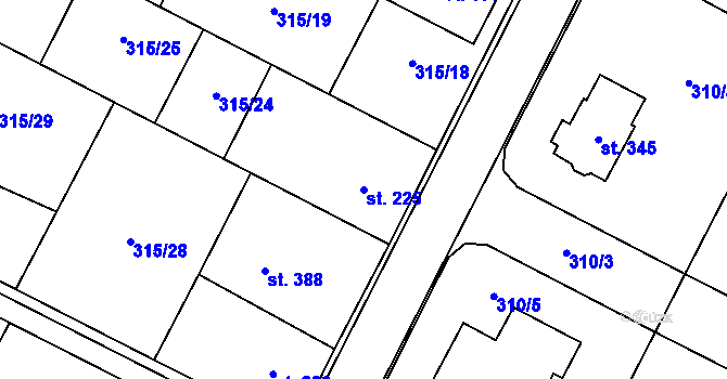 Parcela st. 225 v KÚ Čáslavice, Katastrální mapa