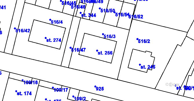 Parcela st. 256 v KÚ Čáslavice, Katastrální mapa