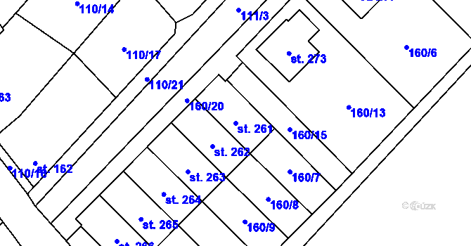 Parcela st. 261 v KÚ Čáslavice, Katastrální mapa