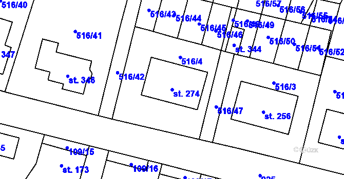 Parcela st. 274 v KÚ Čáslavice, Katastrální mapa