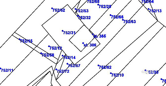 Parcela st. 306 v KÚ Čáslavice, Katastrální mapa