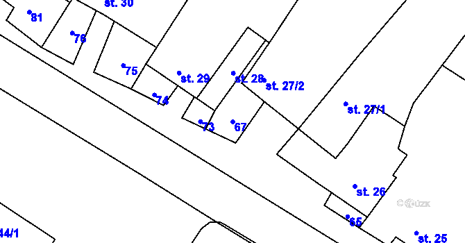 Parcela st. 67 v KÚ Čáslavice, Katastrální mapa