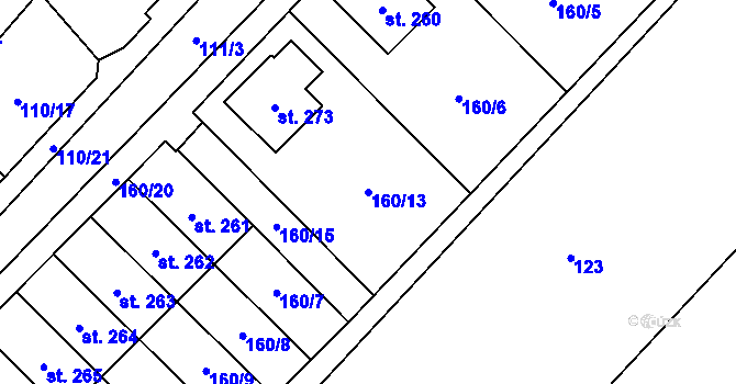 Parcela st. 160/13 v KÚ Čáslavice, Katastrální mapa