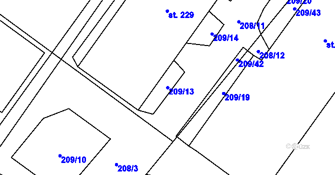 Parcela st. 209/13 v KÚ Čáslavice, Katastrální mapa