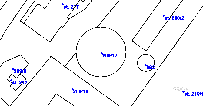 Parcela st. 209/17 v KÚ Čáslavice, Katastrální mapa