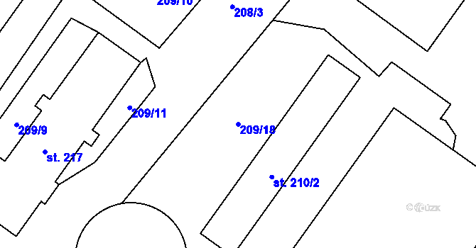 Parcela st. 209/18 v KÚ Čáslavice, Katastrální mapa