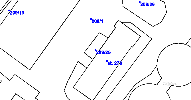 Parcela st. 209/25 v KÚ Čáslavice, Katastrální mapa