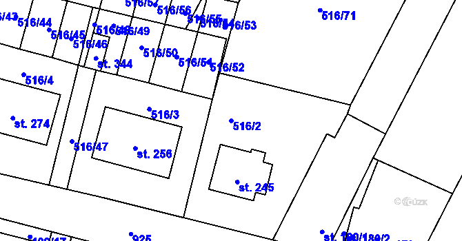 Parcela st. 516/2 v KÚ Čáslavice, Katastrální mapa