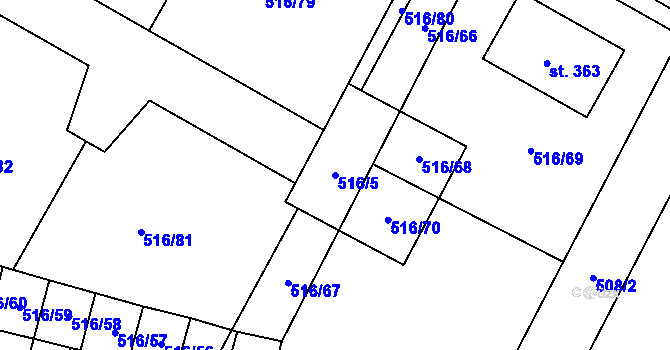 Parcela st. 516/5 v KÚ Čáslavice, Katastrální mapa