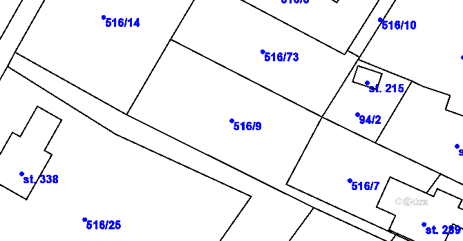 Parcela st. 516/9 v KÚ Čáslavice, Katastrální mapa