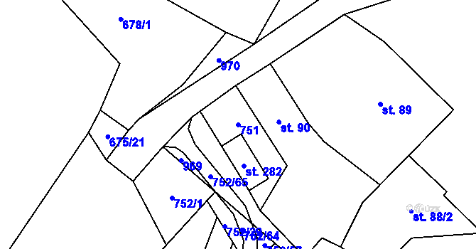 Parcela st. 751 v KÚ Čáslavice, Katastrální mapa