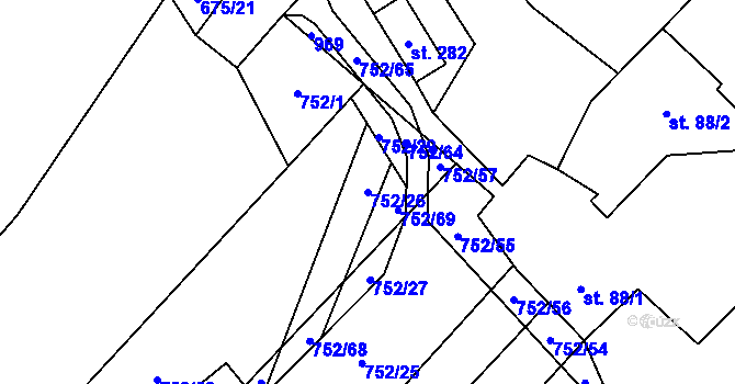 Parcela st. 752/26 v KÚ Čáslavice, Katastrální mapa