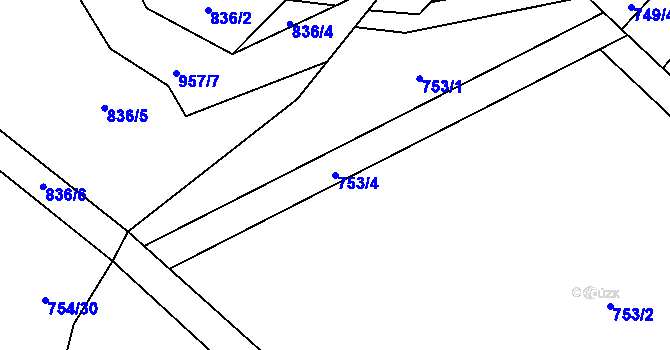 Parcela st. 753/4 v KÚ Čáslavice, Katastrální mapa