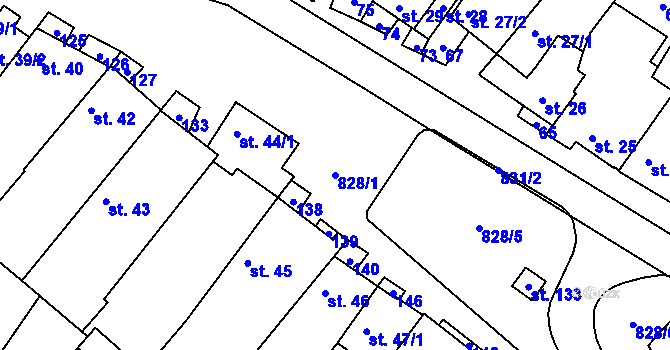 Parcela st. 828/1 v KÚ Čáslavice, Katastrální mapa