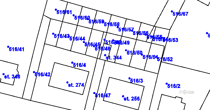 Parcela st. 344 v KÚ Čáslavice, Katastrální mapa