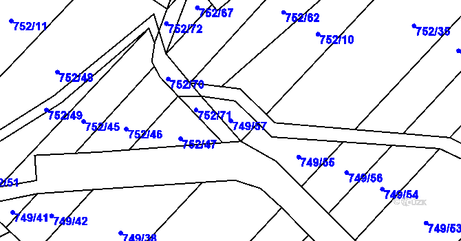 Parcela st. 749/57 v KÚ Čáslavice, Katastrální mapa