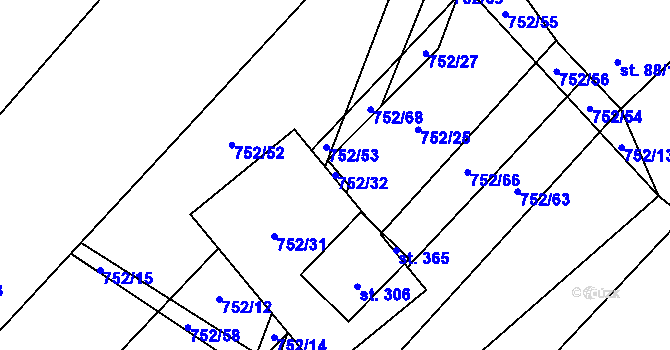 Parcela st. 752/32 v KÚ Čáslavice, Katastrální mapa