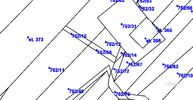 Parcela st. 752/58 v KÚ Čáslavice, Katastrální mapa