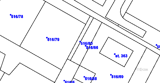 Parcela st. 516/80 v KÚ Čáslavice, Katastrální mapa