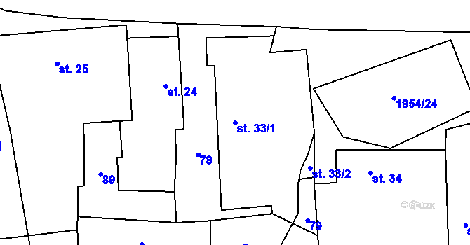 Parcela st. 33/1 v KÚ Čáslavsko, Katastrální mapa