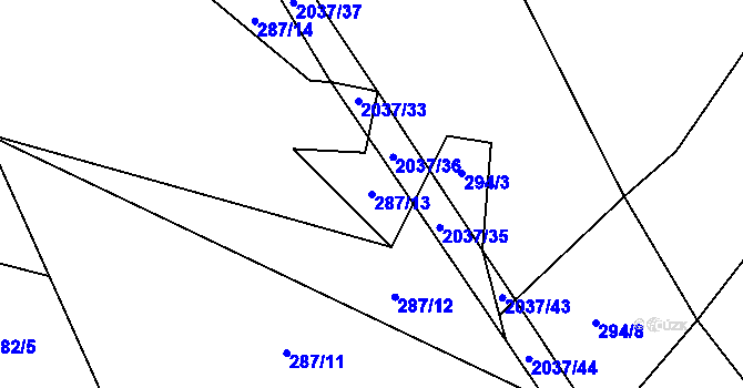 Parcela st. 287/13 v KÚ Čáslavsko, Katastrální mapa