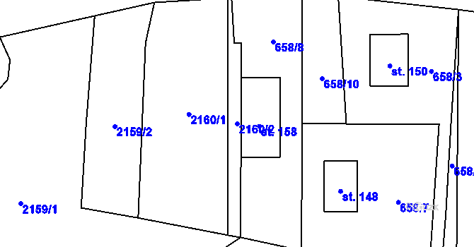 Parcela st. 2160/2 v KÚ Částkov u Tachova, Katastrální mapa