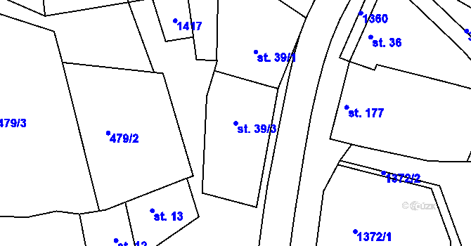 Parcela st. 39/3 v KÚ Částkov, Katastrální mapa
