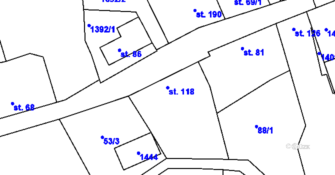 Parcela st. 118 v KÚ Částkov, Katastrální mapa