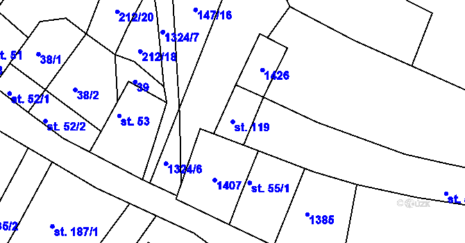 Parcela st. 119 v KÚ Částkov, Katastrální mapa