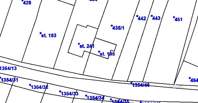 Parcela st. 195 v KÚ Částkov, Katastrální mapa