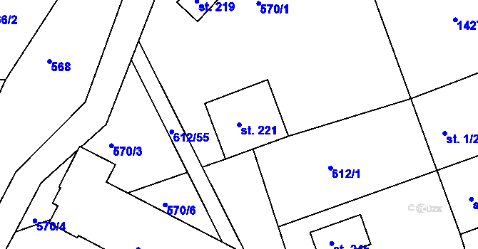 Parcela st. 221 v KÚ Částkov, Katastrální mapa