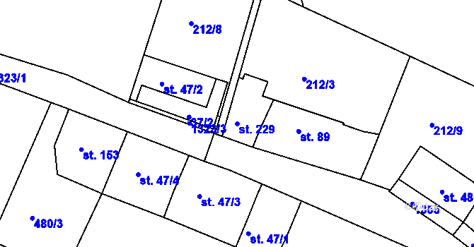 Parcela st. 229 v KÚ Částkov, Katastrální mapa