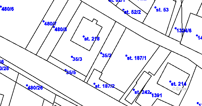 Parcela st. 35/2 v KÚ Částkov, Katastrální mapa