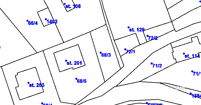 Parcela st. 68/3 v KÚ Částkov, Katastrální mapa