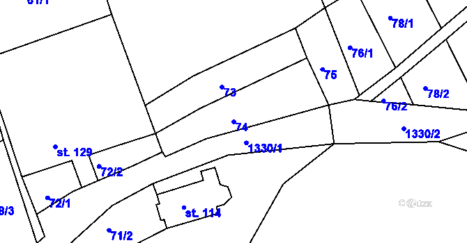 Parcela st. 74 v KÚ Částkov, Katastrální mapa