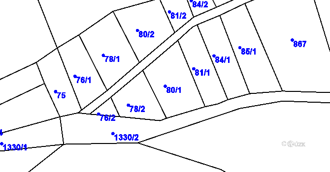 Parcela st. 80/1 v KÚ Částkov, Katastrální mapa